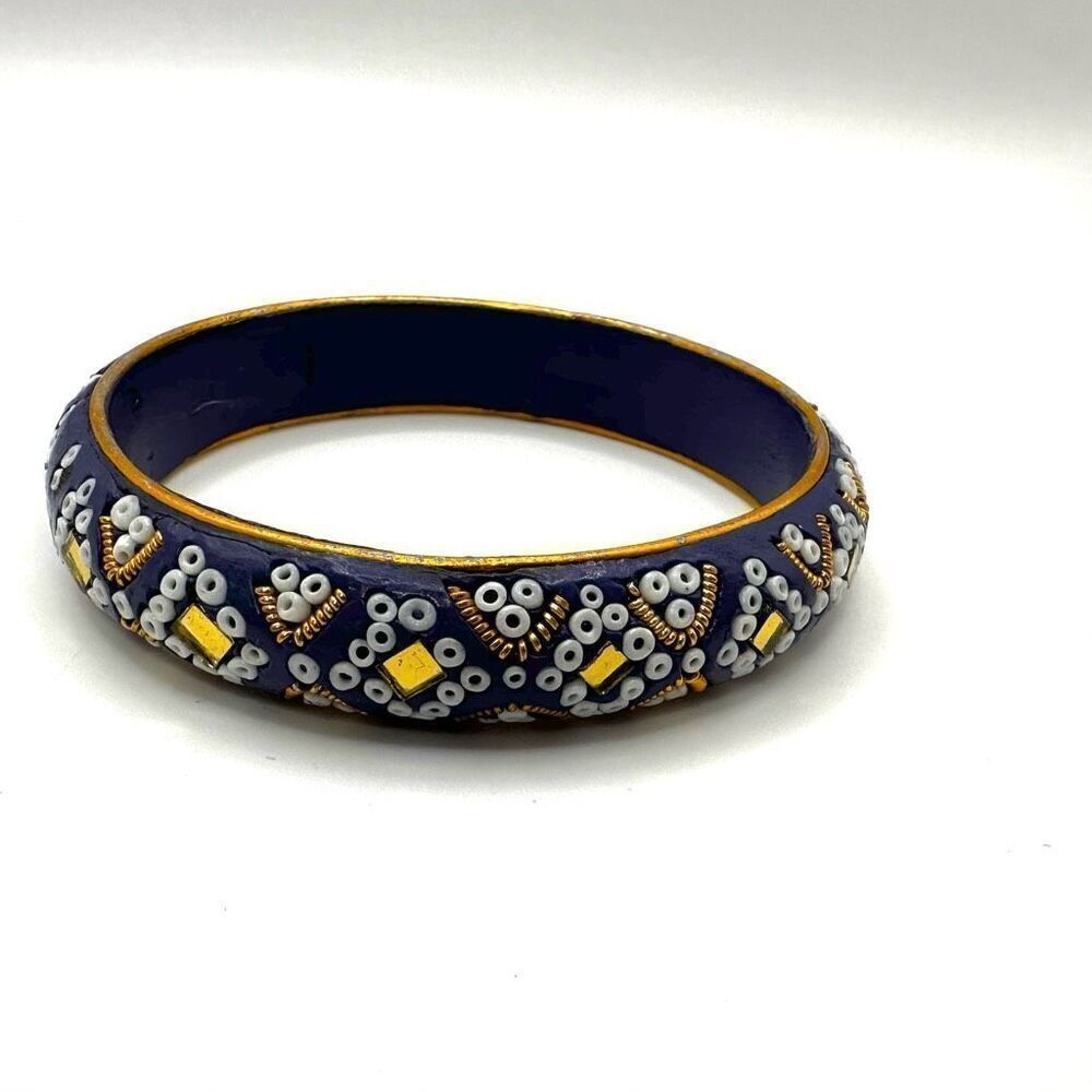 Blue beaded Indian  mirrored bangle bracelet